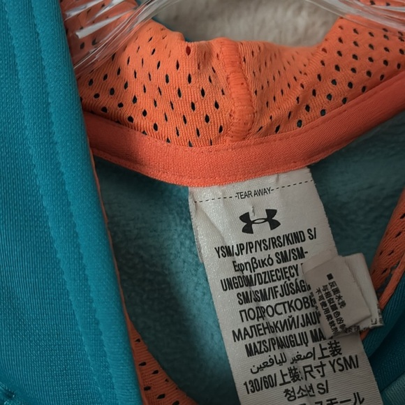 Boys Under Armour Active Hoodie Storm Sweatshirt, Youth Small Teal/Orange - Picture 4 of 7